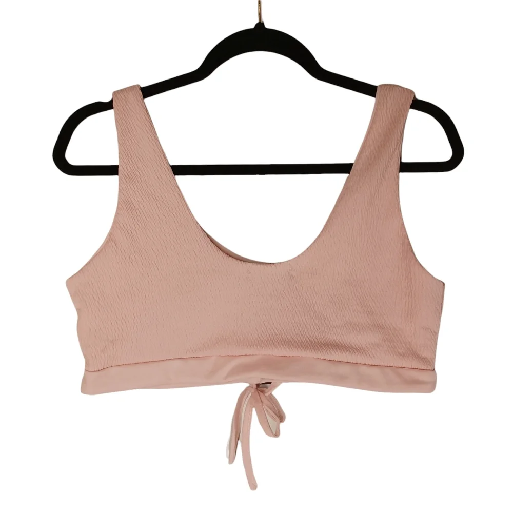 PRETTYLITTLETHING Baby Pink Crinkle Scoop Neck Drawstring Bikini Top 12 L NWT